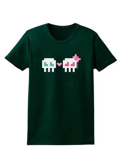 8-Bit Skull Love - Boy and Girl Womens Dark T-Shirt-TooLoud-Forest-Green-Small-Davson Sales