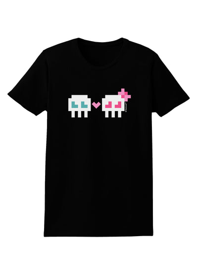 8-Bit Skull Love - Boy and Girl Womens Dark T-Shirt-TooLoud-Black-X-Small-Davson Sales