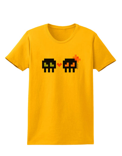 8-Bit Skull Love - Boy and Girl Womens T-Shirt-Womens T-Shirt-TooLoud-Gold-X-Small-Davson Sales