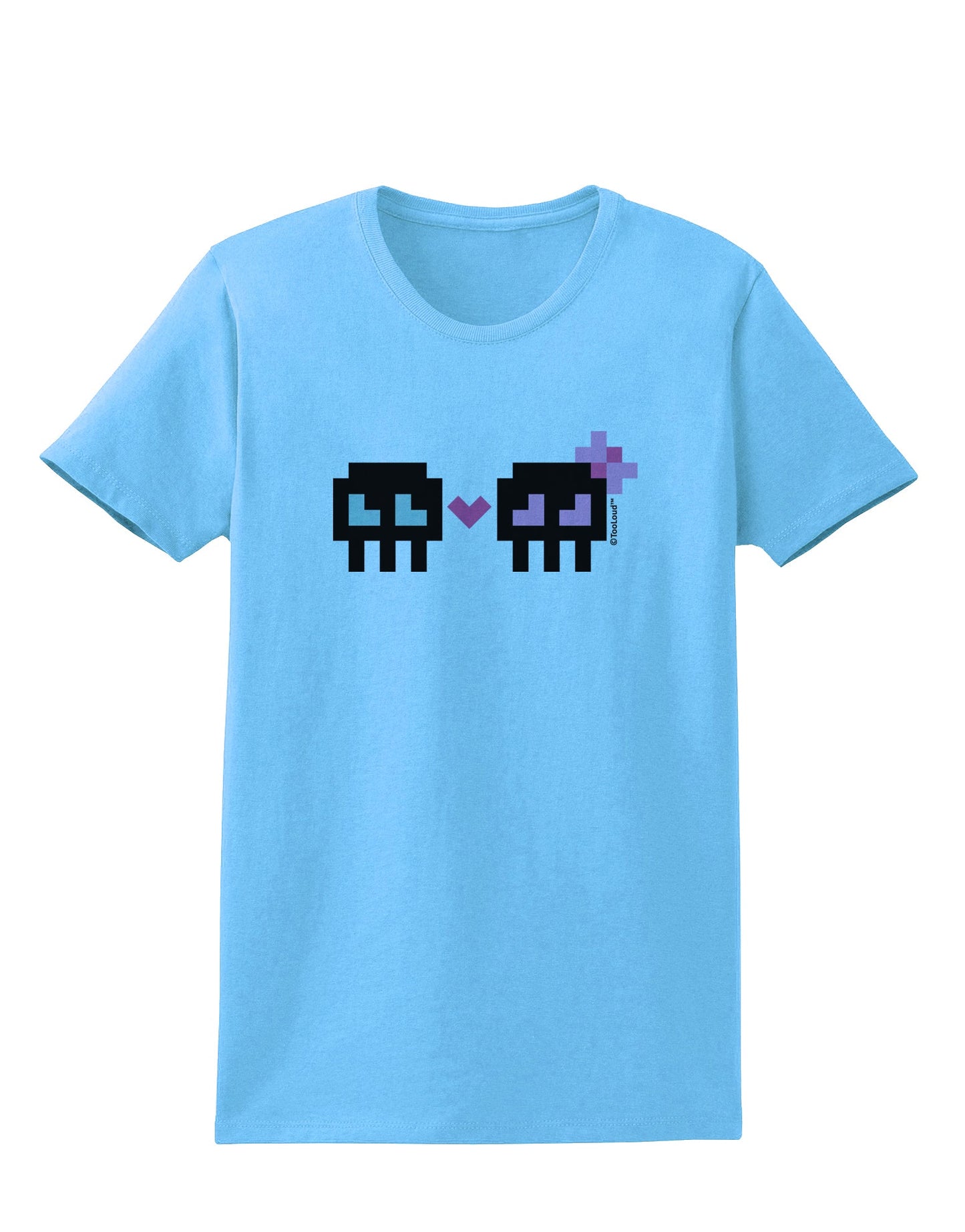 8-Bit Skull Love - Boy and Girl Womens T-Shirt-Womens T-Shirt-TooLoud-Aquatic-Blue-X-Small-Davson Sales
