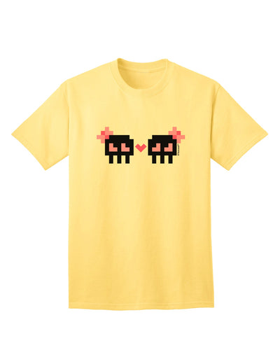 8-Bit Skull Love - Girl and Girl Adult T-Shirt-Mens T-Shirt-TooLoud-Yellow-Small-Davson Sales