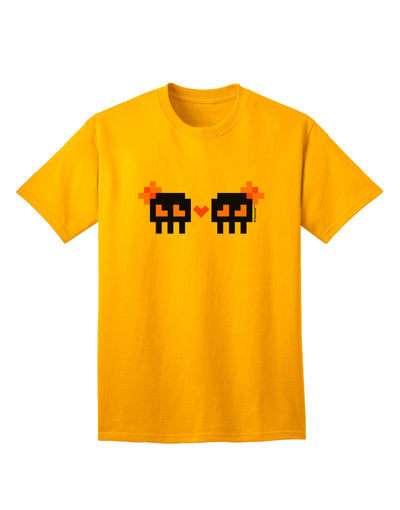 8-Bit Skull Love - Girl and Girl Adult T-Shirt-Mens T-Shirt-TooLoud-Gold-Small-Davson Sales