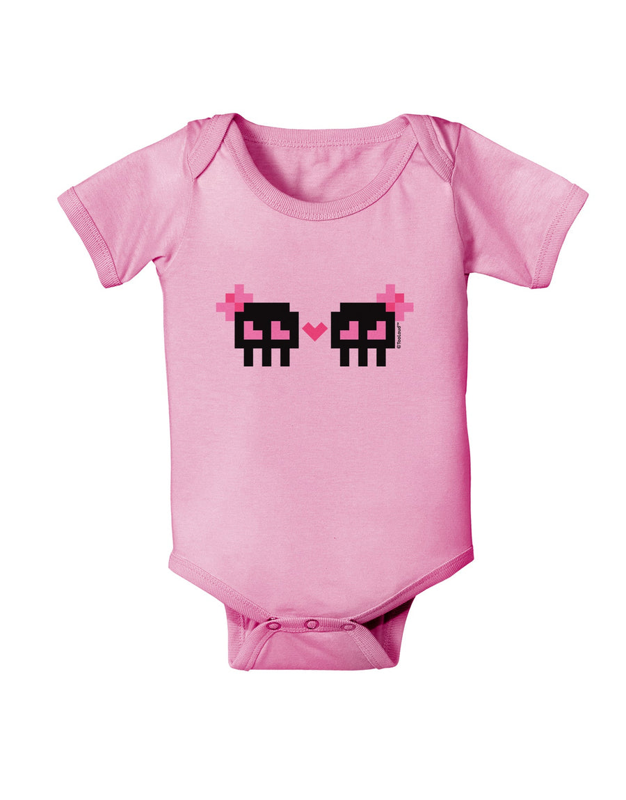 8-Bit Skull Love - Girl and Girl Baby Romper Bodysuit-Baby Romper-TooLoud-White-06-Months-Davson Sales