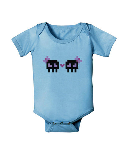 8-Bit Skull Love - Girl and Girl Baby Romper Bodysuit-Baby Romper-TooLoud-Light-Blue-06-Months-Davson Sales