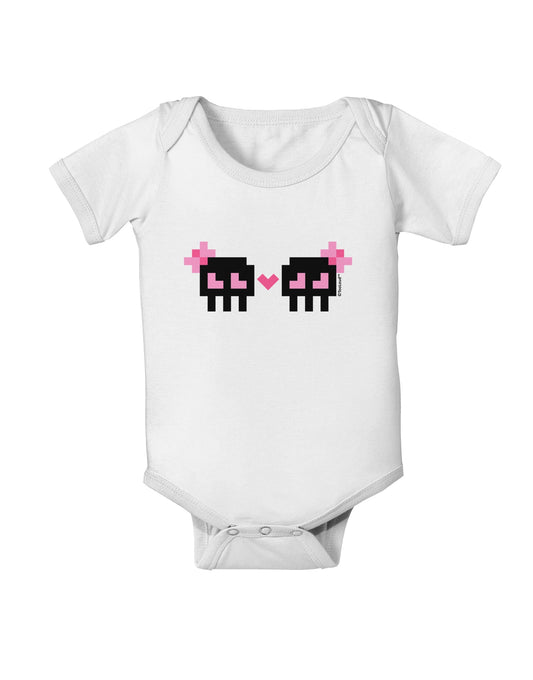 8-Bit Skull Love - Girl and Girl Baby Romper Bodysuit-Baby Romper-TooLoud-White-06-Months-Davson Sales