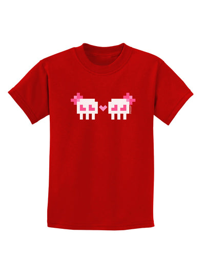 8-Bit Skull Love - Girl and Girl Childrens Dark T-Shirt-Childrens T-Shirt-TooLoud-Red-X-Small-Davson Sales