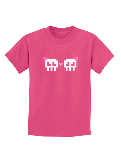 8-Bit Skull Love - Girl and Girl Childrens Dark T-Shirt-Childrens T-Shirt-TooLoud-Sangria-X-Small-Davson Sales