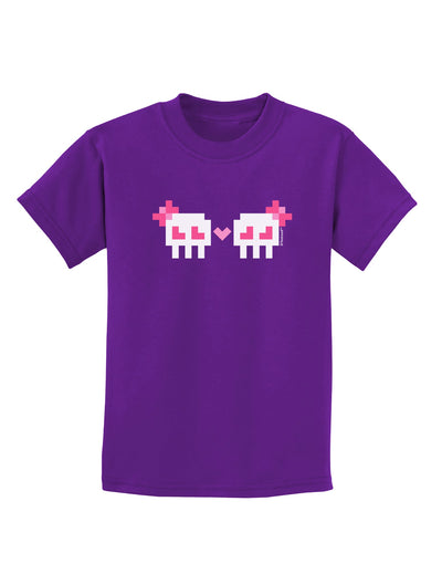 8-Bit Skull Love - Girl and Girl Childrens Dark T-Shirt-Childrens T-Shirt-TooLoud-Purple-X-Small-Davson Sales