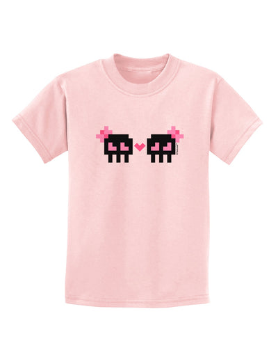8-Bit Skull Love - Girl and Girl Childrens T-Shirt-Childrens T-Shirt-TooLoud-PalePink-X-Small-Davson Sales
