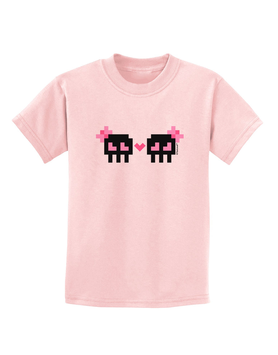 8-Bit Skull Love - Girl and Girl Childrens T-Shirt-Childrens T-Shirt-TooLoud-White-X-Small-Davson Sales