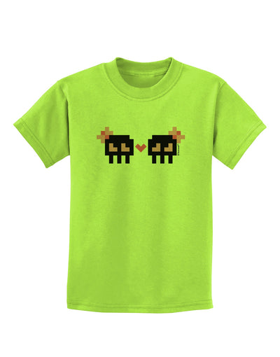 8-Bit Skull Love - Girl and Girl Childrens T-Shirt-Childrens T-Shirt-TooLoud-Lime-Green-X-Small-Davson Sales