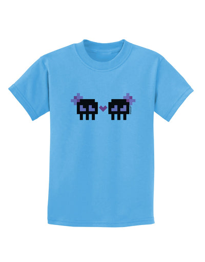 8-Bit Skull Love - Girl and Girl Childrens T-Shirt-Childrens T-Shirt-TooLoud-Aquatic-Blue-X-Small-Davson Sales
