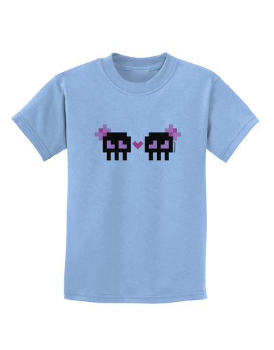 8-Bit Skull Love - Girl and Girl Childrens T-Shirt-Childrens T-Shirt-TooLoud-Light-Blue-X-Small-Davson Sales