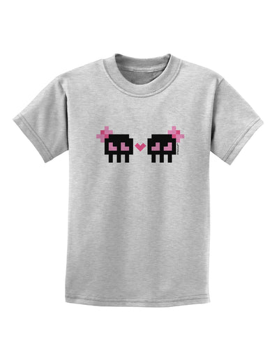 8-Bit Skull Love - Girl and Girl Childrens T-Shirt-Childrens T-Shirt-TooLoud-AshGray-X-Small-Davson Sales