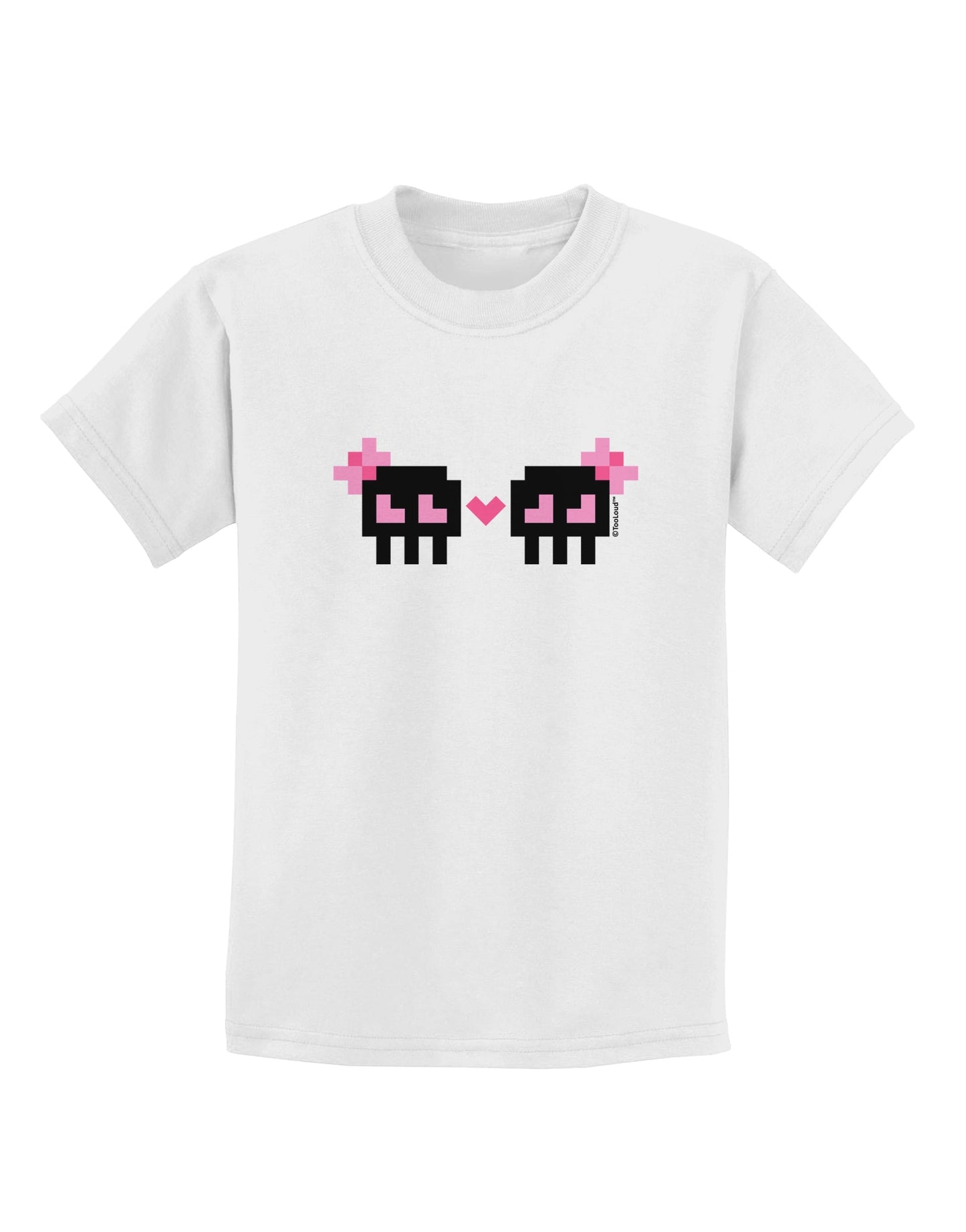 8-Bit Skull Love - Girl and Girl Childrens T-Shirt-Childrens T-Shirt-TooLoud-White-X-Small-Davson Sales