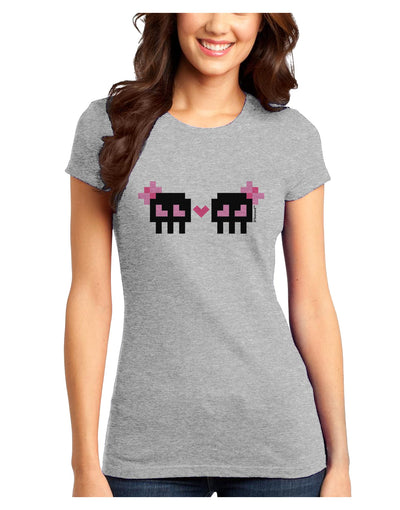 8-Bit Skull Love - Girl and Girl Juniors T-Shirt-Womens Juniors T-Shirt-TooLoud-Ash-Gray-Juniors Fitted X-Small-Davson Sales