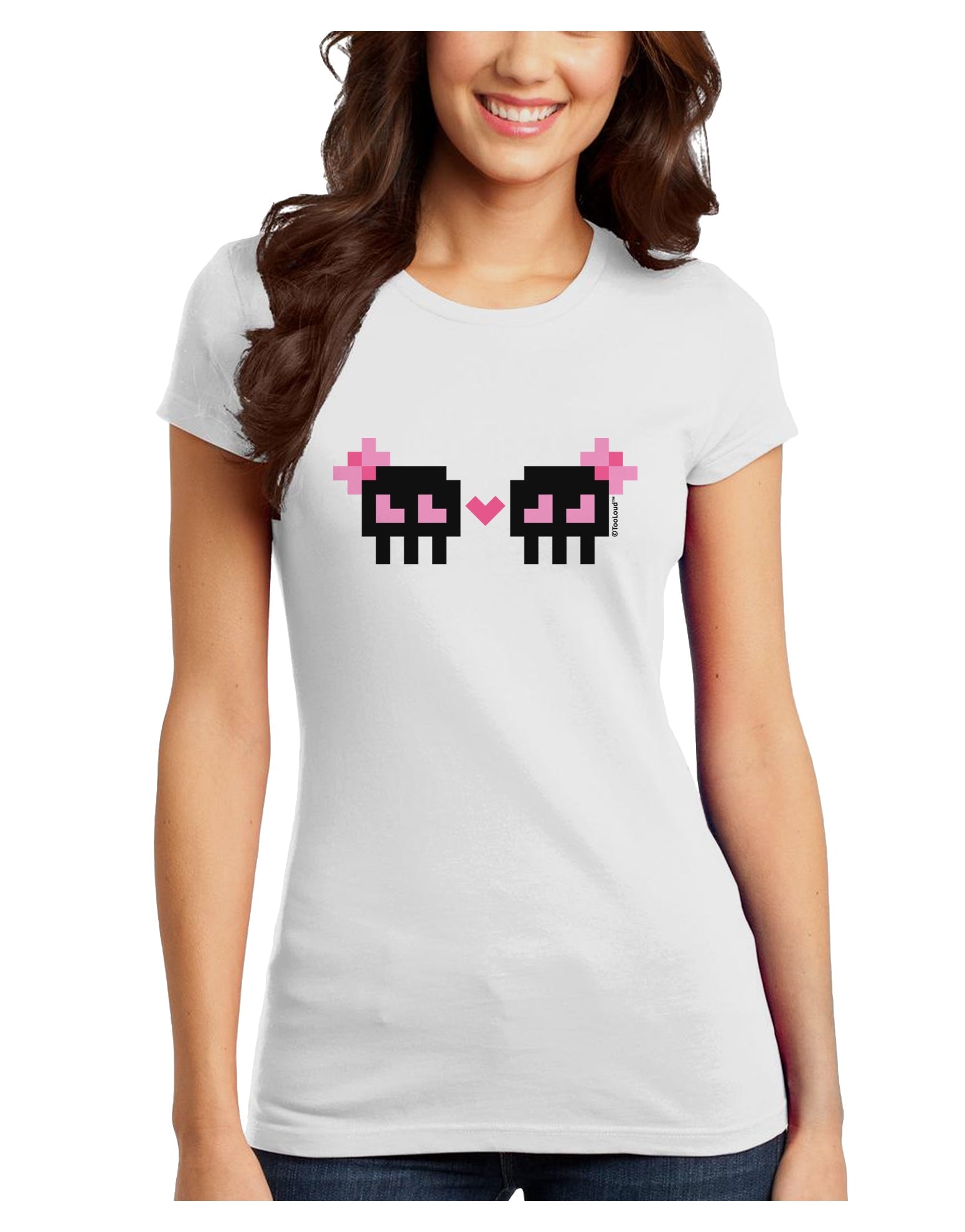 8-Bit Skull Love - Girl and Girl Juniors T-Shirt-Womens Juniors T-Shirt-TooLoud-White-Juniors Fitted X-Small-Davson Sales