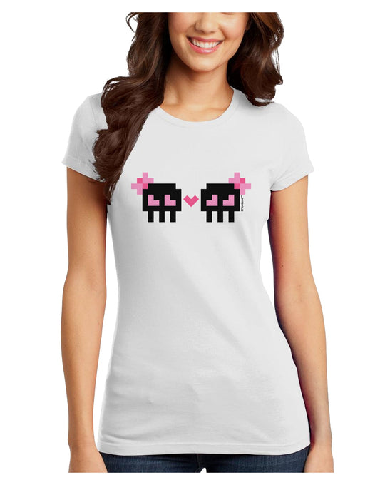 8-Bit Skull Love - Girl and Girl Juniors T-Shirt-Womens Juniors T-Shirt-TooLoud-White-Juniors Fitted X-Small-Davson Sales