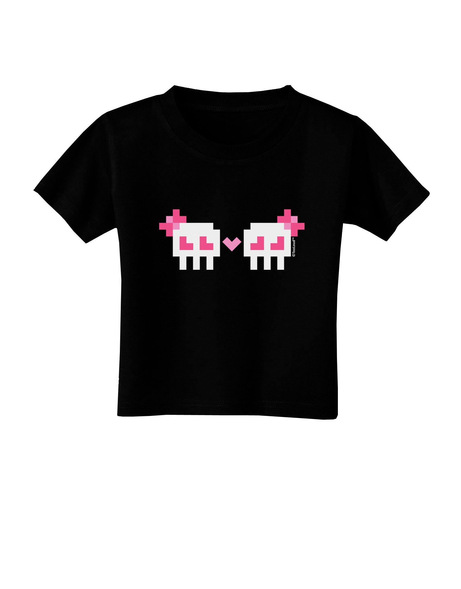 8-Bit Skull Love - Girl and Girl Toddler T-Shirt Dark-Toddler T-Shirt-TooLoud-Black-2T-Davson Sales