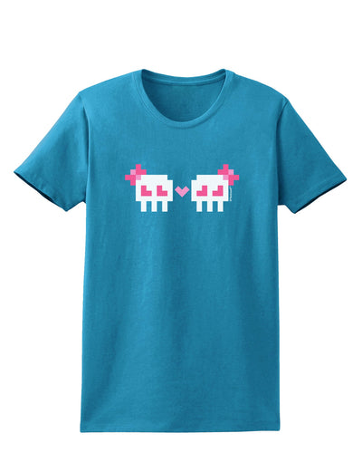 8-Bit Skull Love - Girl and Girl Womens Dark T-Shirt-TooLoud-Turquoise-X-Small-Davson Sales