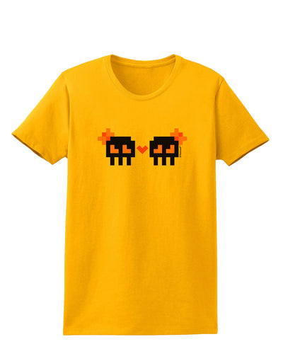 8-Bit Skull Love - Girl and Girl Womens T-Shirt-Womens T-Shirt-TooLoud-Gold-X-Small-Davson Sales