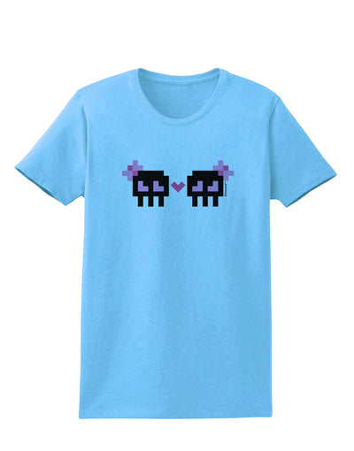 8-Bit Skull Love - Girl and Girl Womens T-Shirt-Womens T-Shirt-TooLoud-Aquatic-Blue-X-Small-Davson Sales