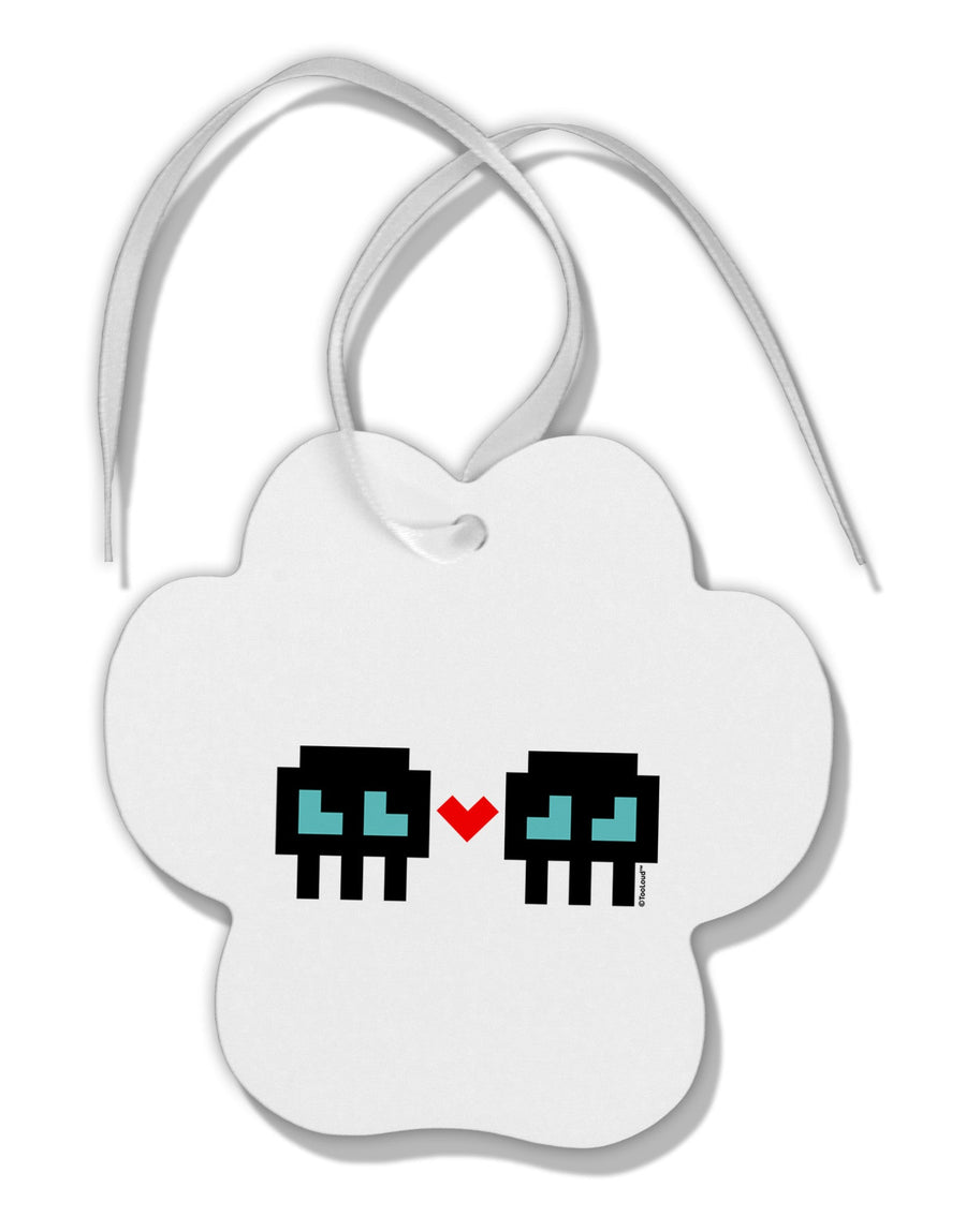 8-Bit Skull Love - Boy and Boy Paw Print Shaped Ornament-Ornament-TooLoud-White-Davson Sales