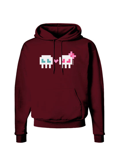 8-Bit Skull Love - Boy and Girl Dark Hoodie Sweatshirt-Hoodie-TooLoud-Maroon-Small-Davson Sales