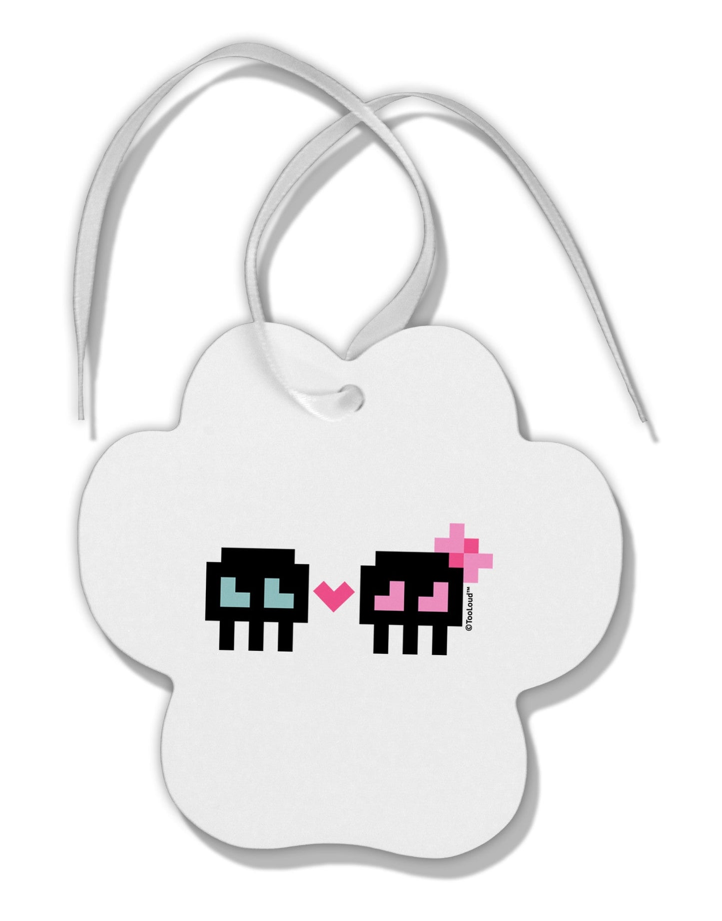8-Bit Skull Love - Boy and Girl Paw Print Shaped Ornament-Ornament-TooLoud-White-Davson Sales
