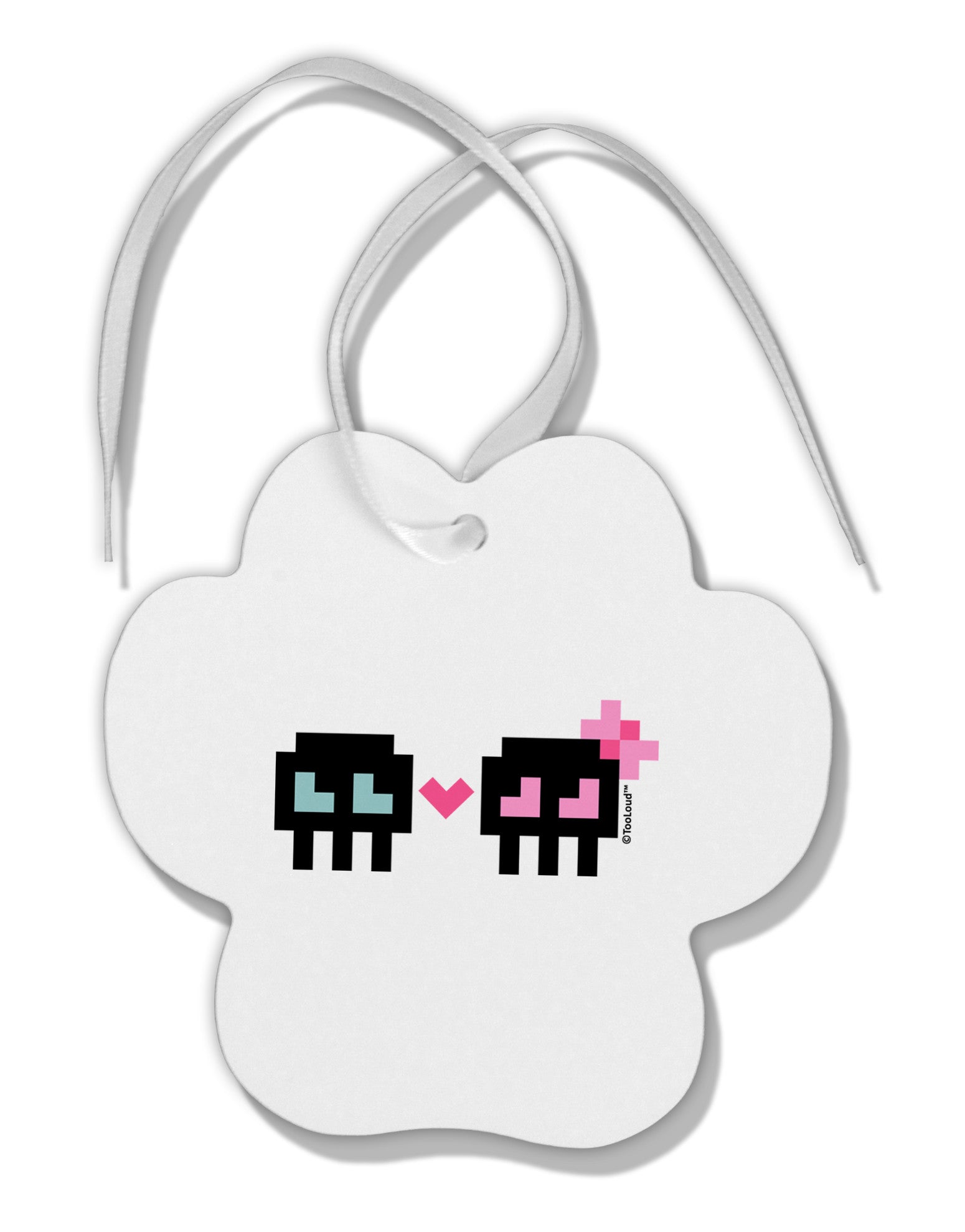8-Bit Skull Love - Boy and Girl Paw Print Shaped Ornament-Ornament-TooLoud-White-Davson Sales