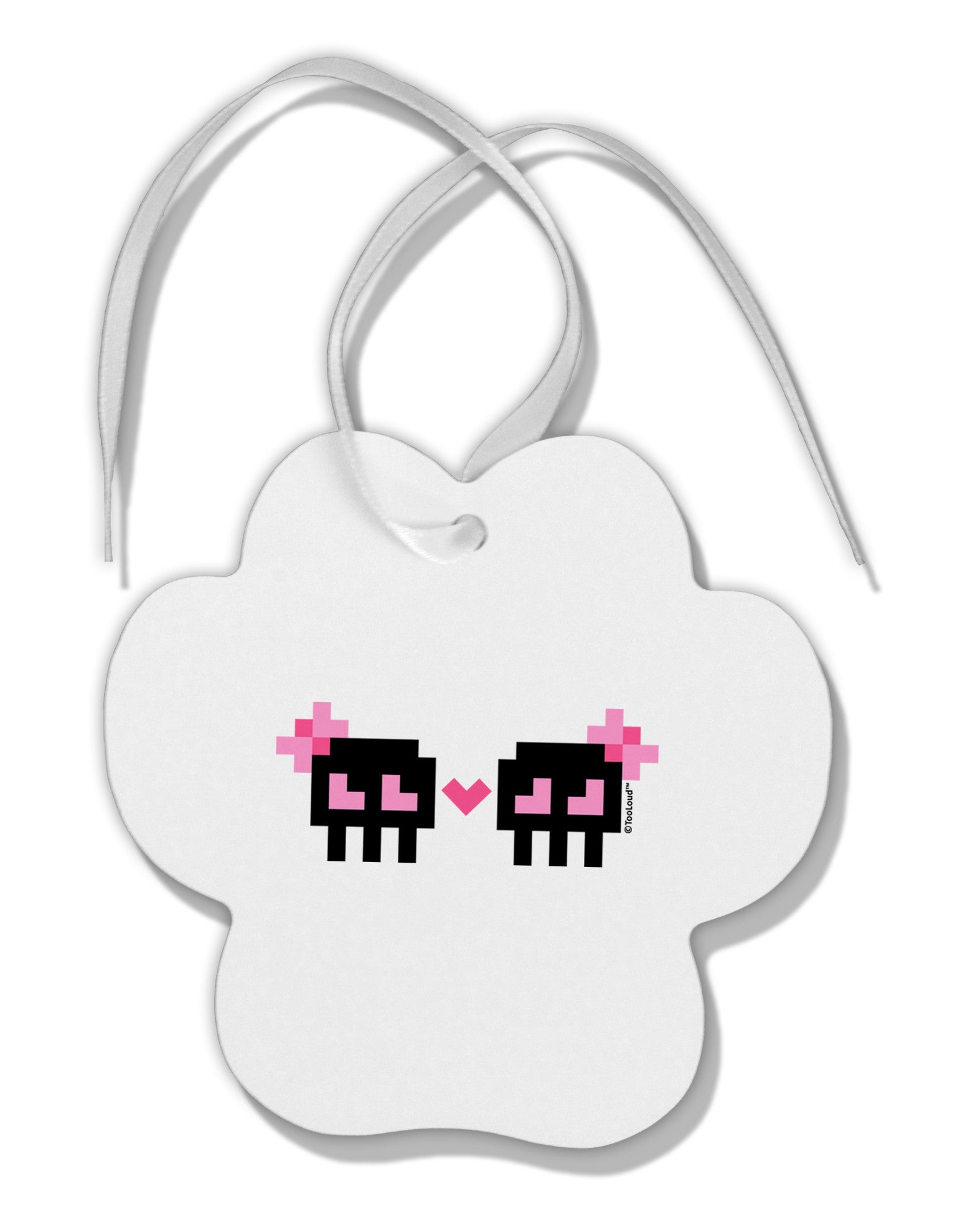 8-Bit Skull Love - Girl and Girl Paw Print Shaped Ornament-Ornament-TooLoud-White-Davson Sales
