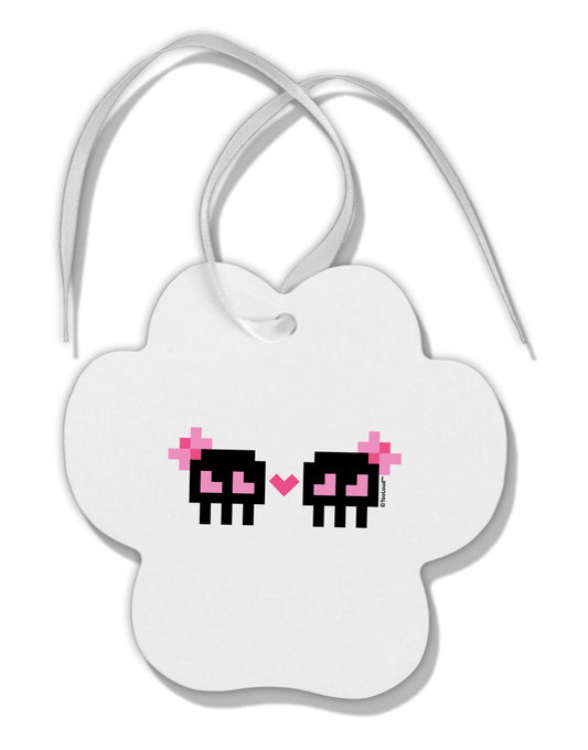 8-Bit Skull Love - Girl and Girl Paw Print Shaped Ornament-Ornament-TooLoud-White-Davson Sales