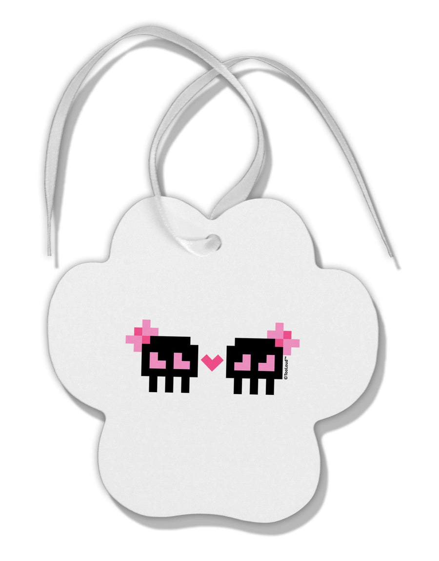 8-Bit Skull Love - Girl and Girl Paw Print Shaped Ornament-Ornament-TooLoud-White-Davson Sales