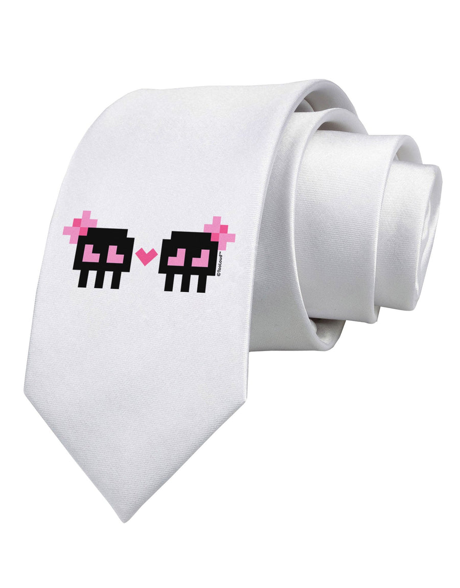 8-Bit Skull Love - Girl and Girl Printed White Necktie