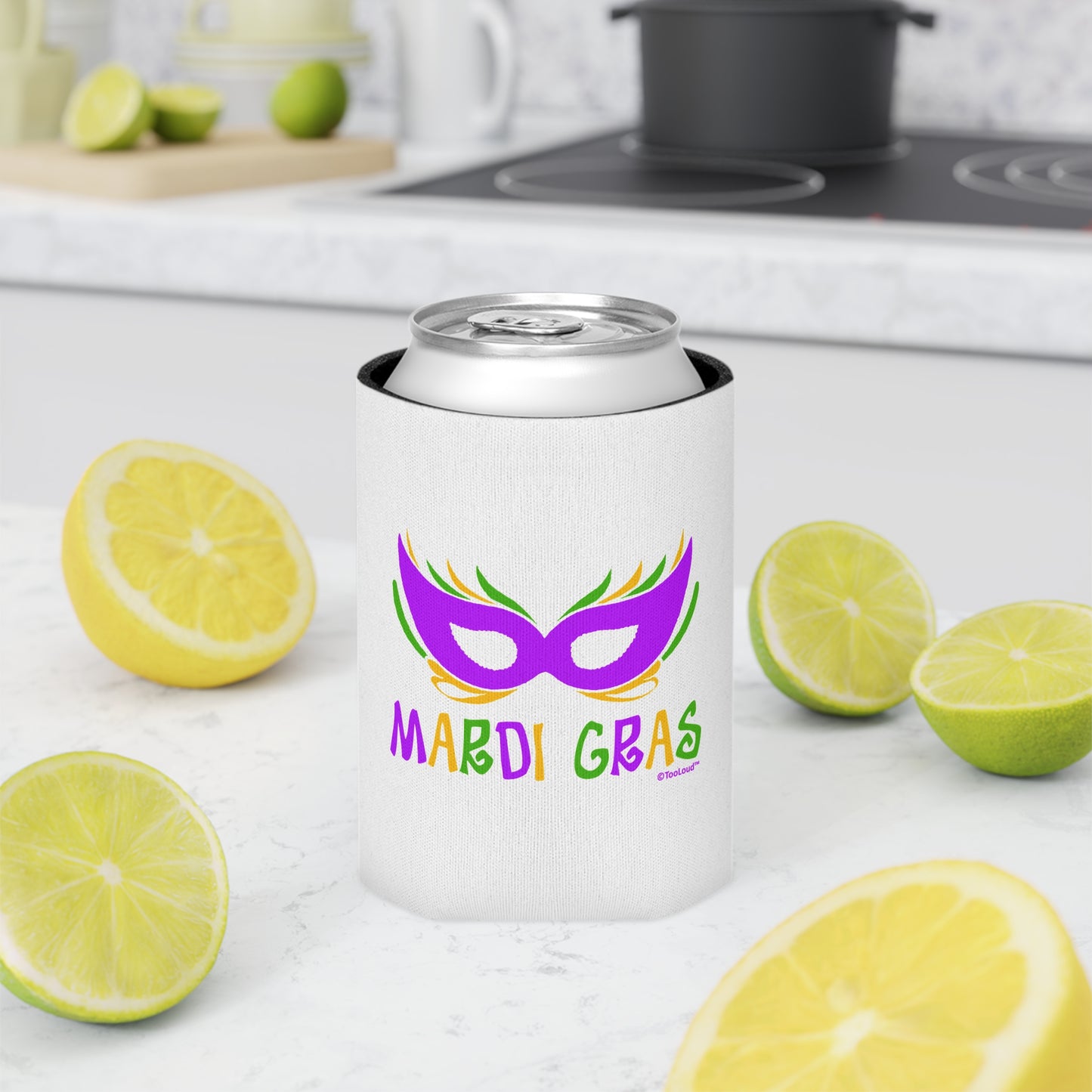 Mardi Gras – Purple Gold Green Mask Can/Bottle Insulator Cooler (2 Sizes) by TOOLOUD