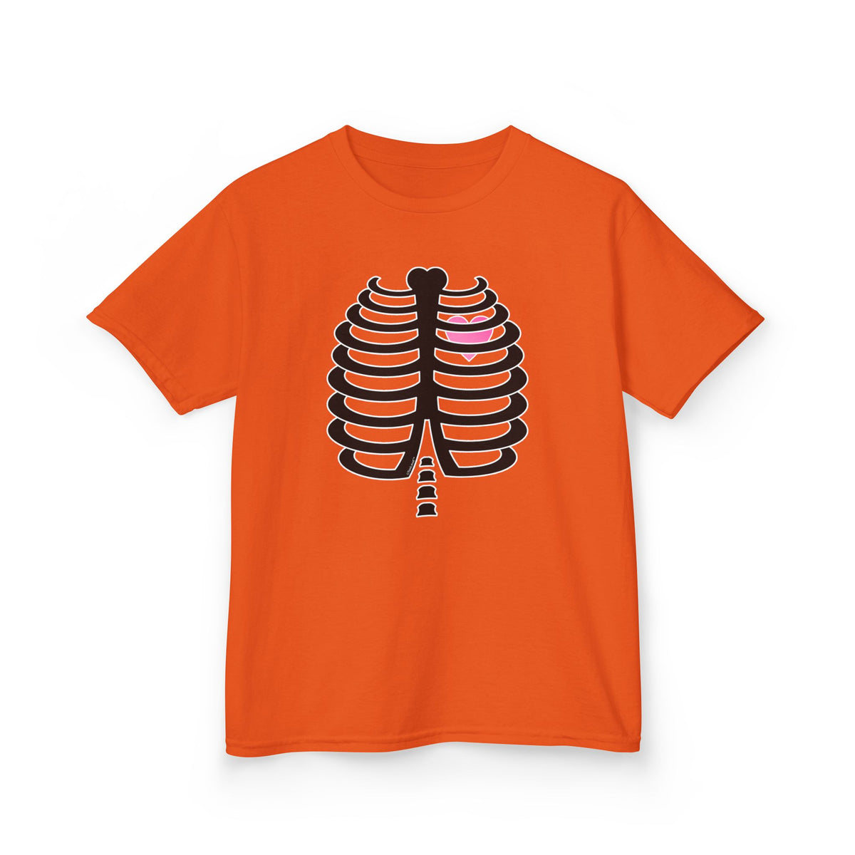Black Skeleton Ribcage with Pink Heart Halloween Children's T-Shirt by TOOLOUD
