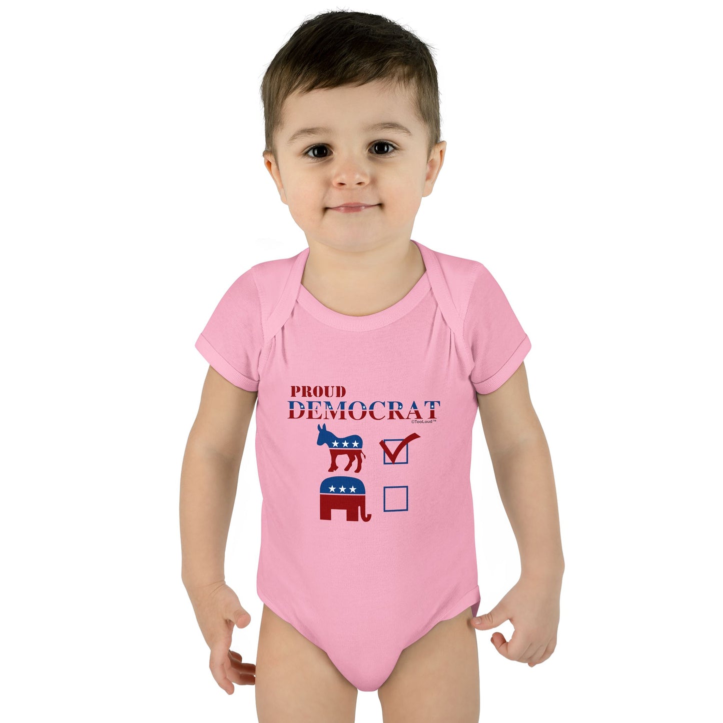 Proud Democrat Checkmark Baby Romper Bodysuit by TOOLOUD