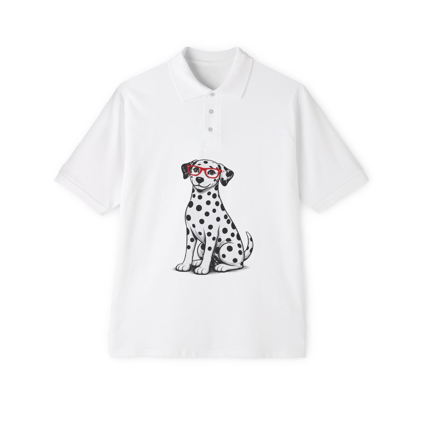 Dalmatian with Red Glasses Polo Shirt with Collar by TOOLOUD