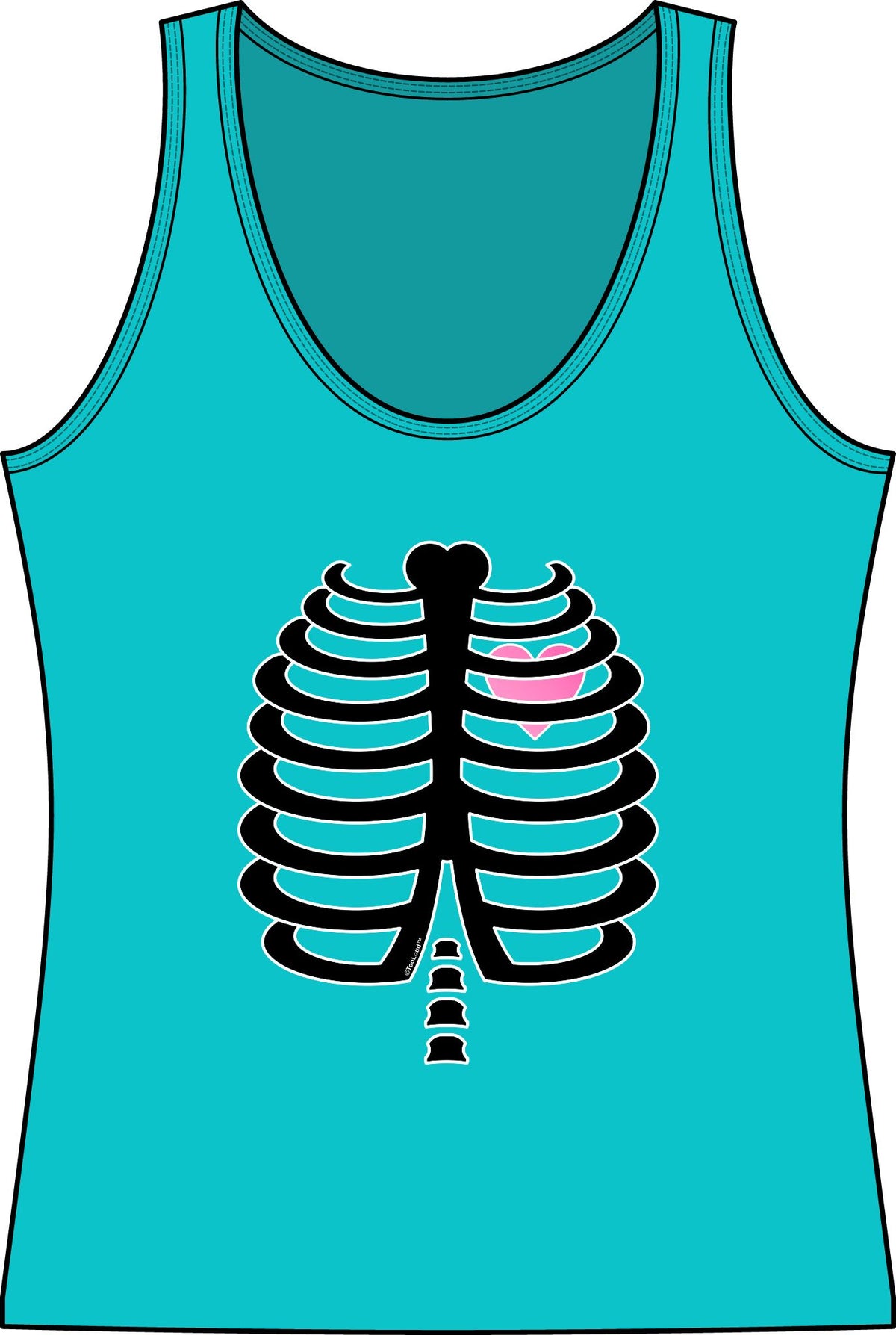 Black Skeleton Ribcage with Pink Heart Halloween Women's Tank Top by TOOLOUD