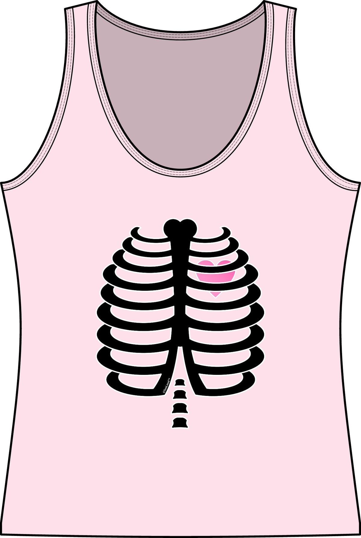 Black Skeleton Ribcage with Pink Heart Halloween Women's Tank Top by TOOLOUD
