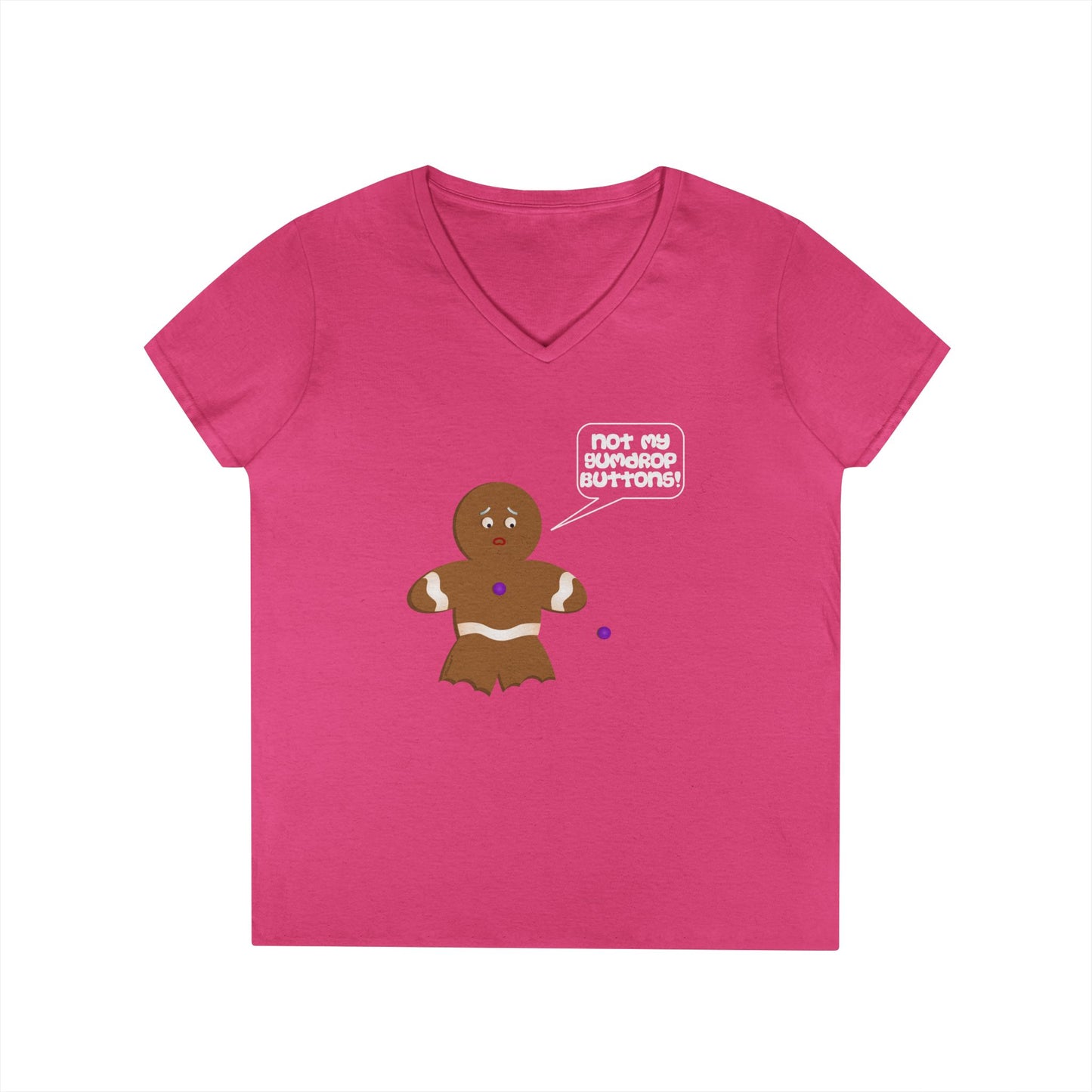 Not My Gumdrop Buttons Gingerbread Man Christmas Juniors V-Neck Dark T-Shirt by TOOLOUD™