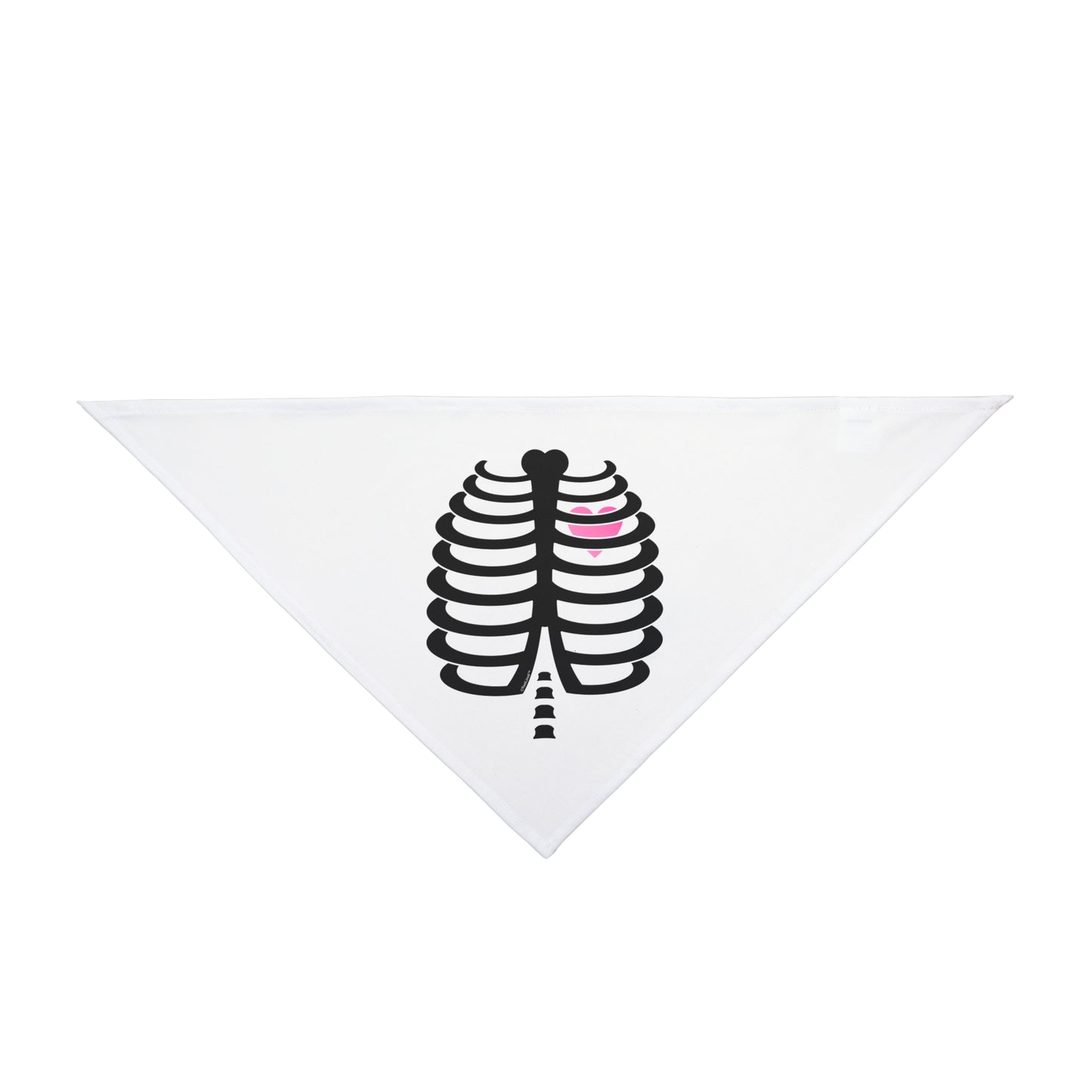 Black Skeleton Ribcage with Pink Heart Halloween Printed White Dog Bandana 27" By TOOLOUD