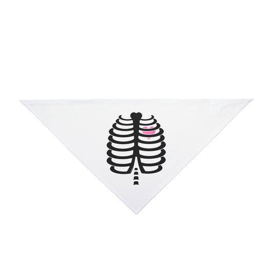 Black Skeleton Ribcage with Pink Heart Halloween Printed White Dog Bandana 27" By TOOLOUD