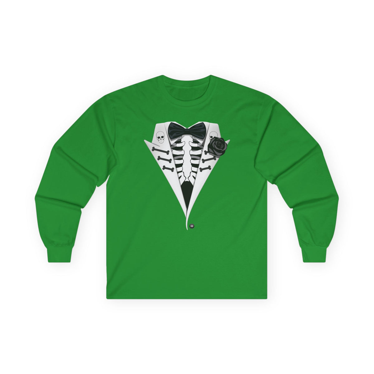Skeleton Tuxedo Halloween Adult Long Sleeve Dark T-Shirt by TOOLOUD