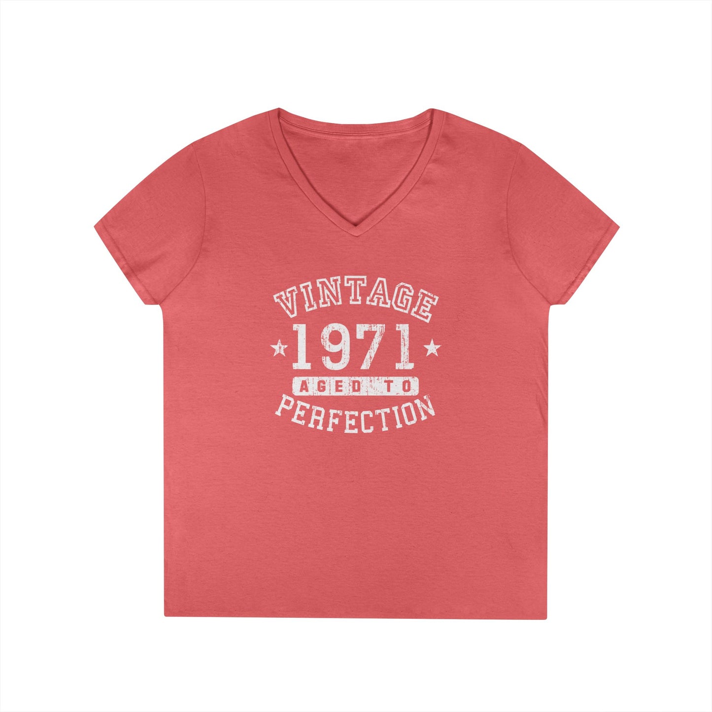 50th Birthday Vintage Birth Year 1971 Ladies Petite V-Neck Dark T-Shirt by TOOLOUD