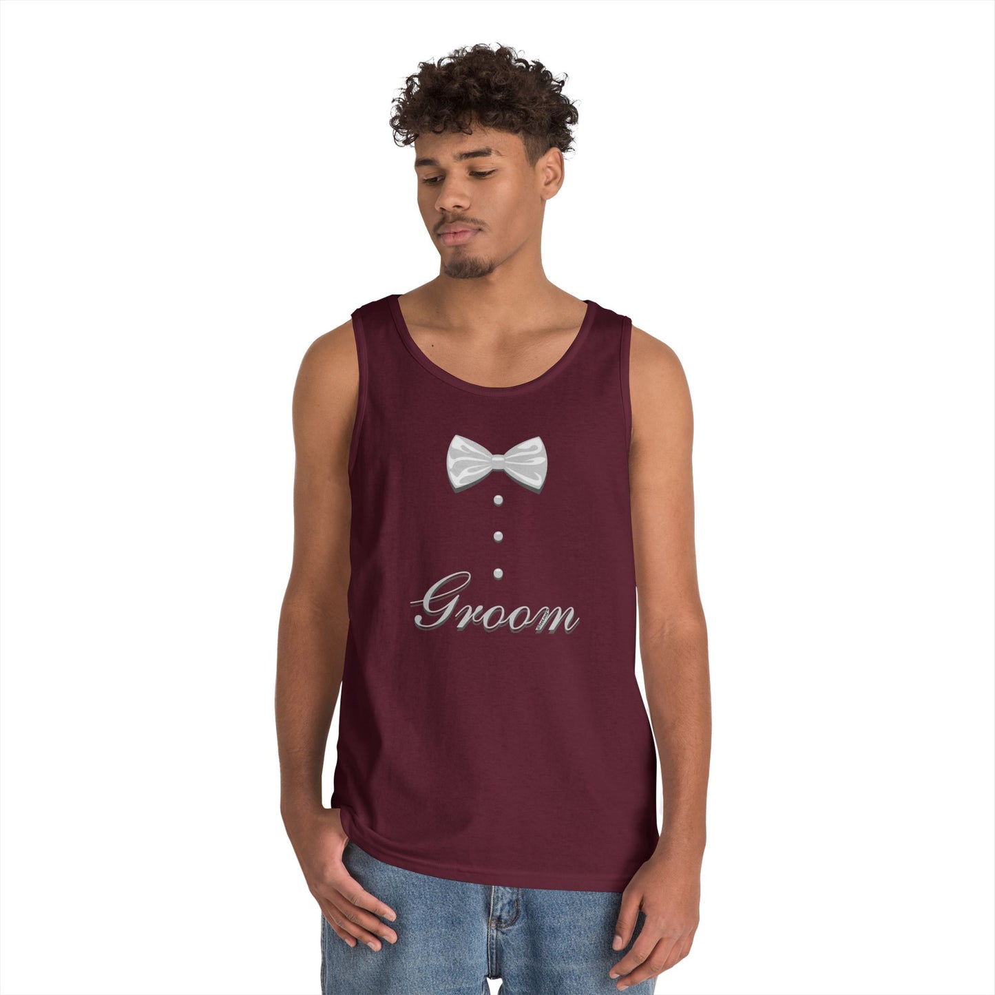 Tuxedo Groom Print Men's Dark Loose Tank Top by TOOLOUD