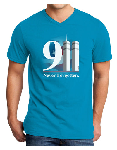 911 Never Forgotten Adult Dark V-Neck T-Shirt-TooLoud-Turquoise-XXXX-Large-Davson Sales