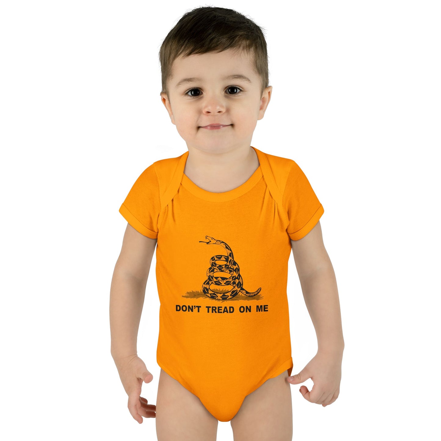Subdued Don't Tread On Me Gadsden Flag Rattlesnake Infant One Piece Bodysuit by TOOLOUD
