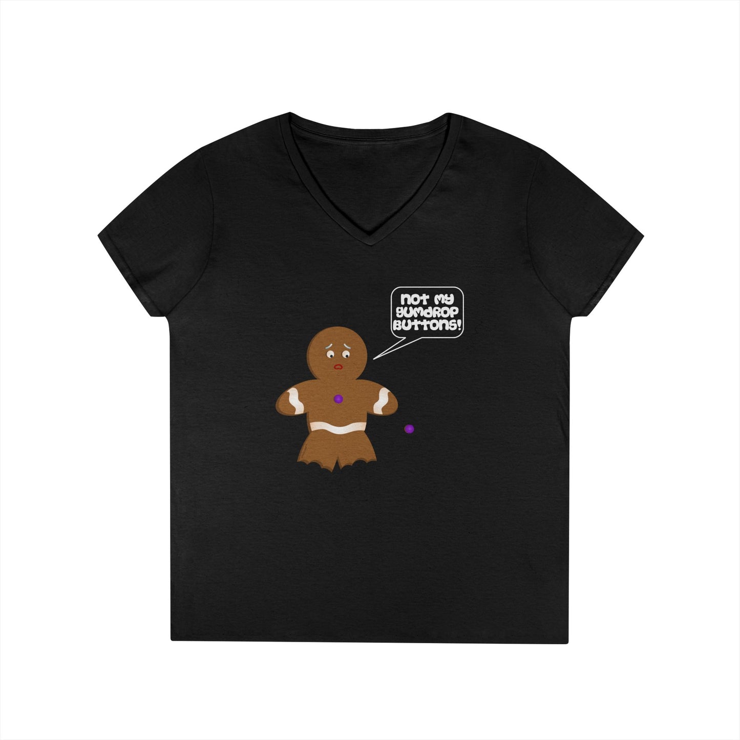 Not My Gumdrop Buttons Gingerbread Man Christmas Juniors V-Neck Dark T-Shirt by TOOLOUD™