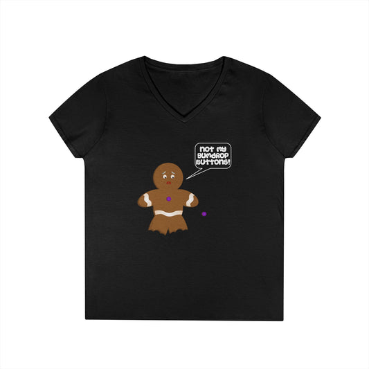 Not My Gumdrop Buttons Gingerbread Man Christmas Juniors V-Neck Dark T-Shirt by TOOLOUD™